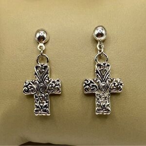 MJ Sterling Silver Cross Earrings; VINTAGE; 925; Stamped; Perfect condition.